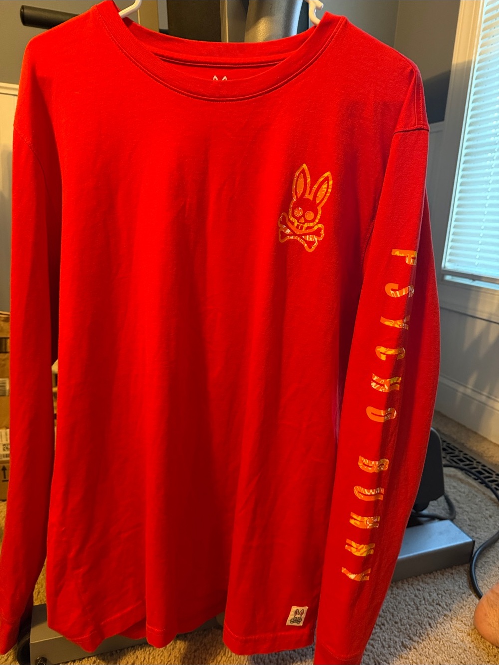 Psycho Bunny Red Long Sleeve Tee with Yellow Logo